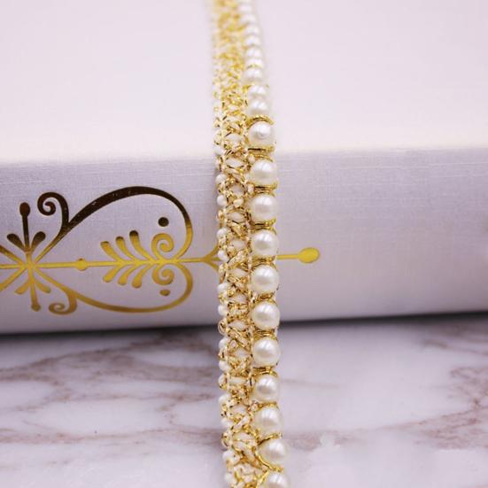 1 Yard Faux Pearl Beaded Lace Ribbon Wedding Dress Belt Sash Trim Sewing Craft