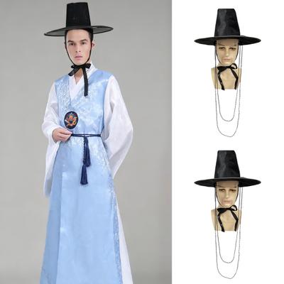 Yousheng Klobúk na javiskové vystúpenie Tradičný kórejský plochý klobúk dynastie Ming Široký okraj Ochrana proti UV žiareniu Čierny Halloween Cosplay klobúk Pánsky kostým