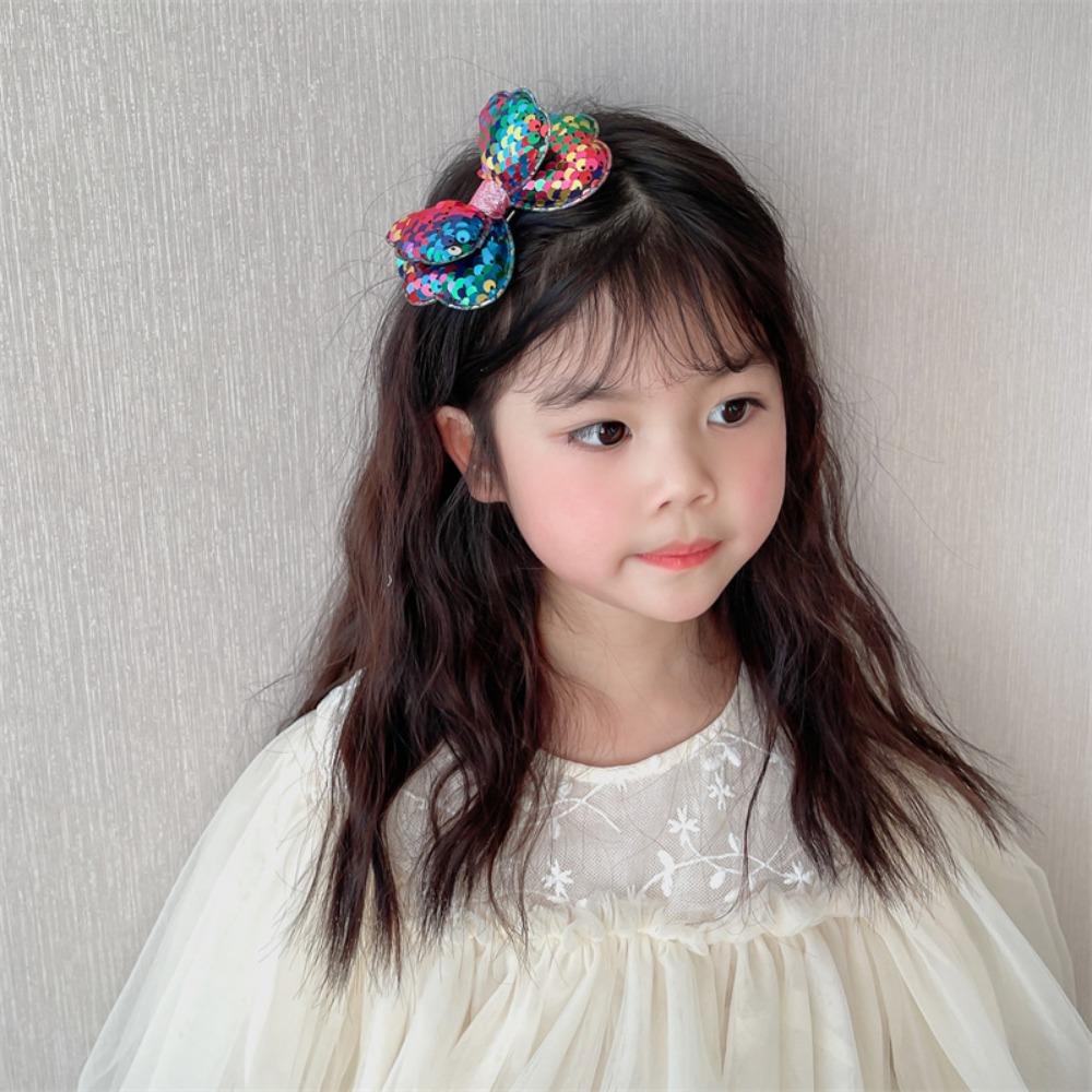 Long Gradient Color Sequin Glitter Big Bow Hair Clips For Girl Kids Cute Kawaii Princess Fairy Hairpin Fashion Accessories