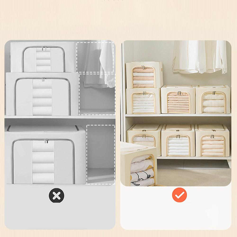 Clothes Storage Bins, Large Storage Bags With Zipper, Transparent Window, Metal Frame, Handle Foldable Closet Sweaters Organizers For Bed Sheets