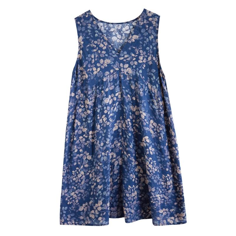 Sleeveless Plus Size Cotton Vintage Floral New In Dresses for Women Casual Loose Midi Summer Dress