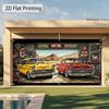 1Garage Door Decoration Banner - Retro Hot Car Garage Scene with Classic Cars - No Electricity Required