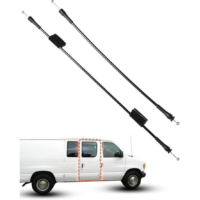 Rear Left Cargo Door Upper & Lower Latch Release Cables Compatible With Ford E-150 E-250 E-350 1992- E-450 2002- Club Wagon Super Duty Replace#