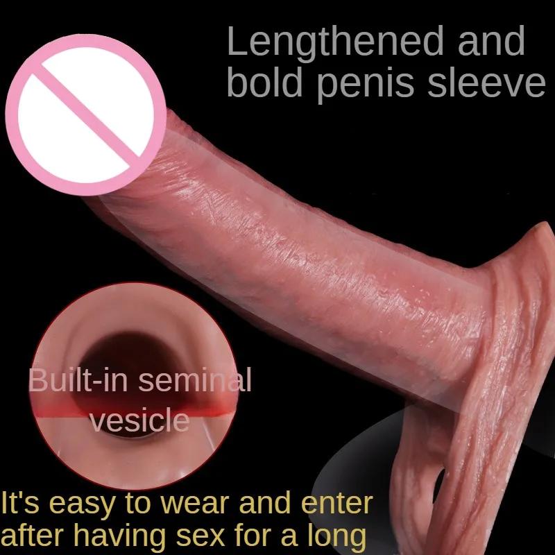 Reusable Silicone Penis Sleeve Delay Ejaculation Cock Sleeve Enlarger Super Soft Penis Extender Couples Condom Sex Toys for Men