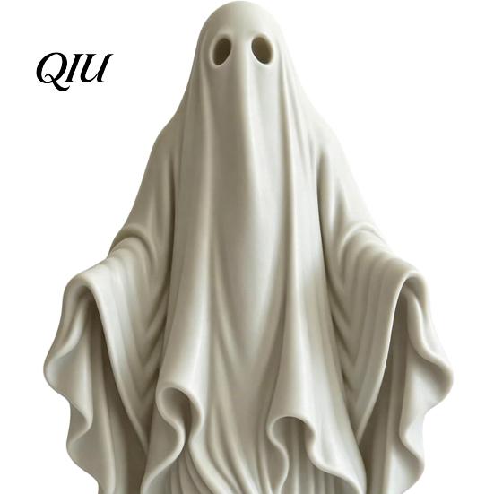 Gothic Style Home Accent Ghost Statue, Resin White Figurine, Spooky Halloween Decoration with Durable Art Flowing Robe And Base for Mantel,