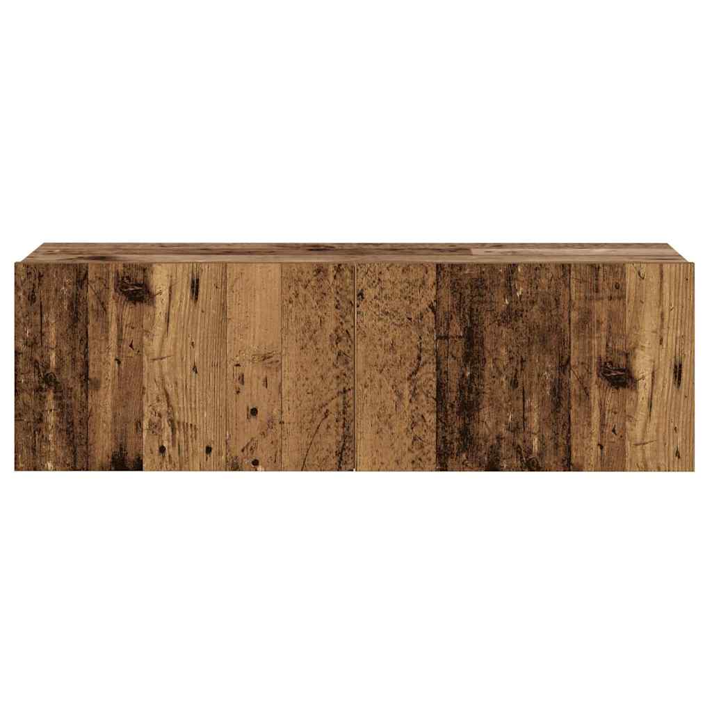 Wall Mounted TV Cabinets Set of 3 Rustic Wood Look Engineered Wood