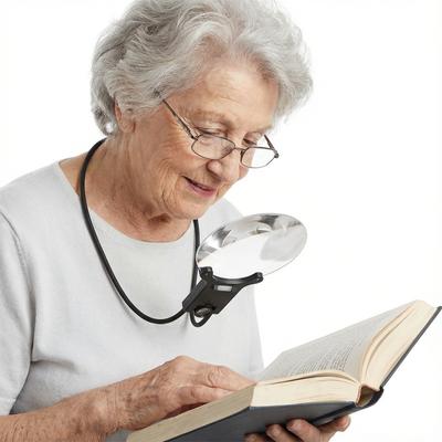 138mm 16X Hands Free Neck Magnifying Glass with LED Light Rechargeable Page Magnifier for Reading Books Sewing Cross Stitch