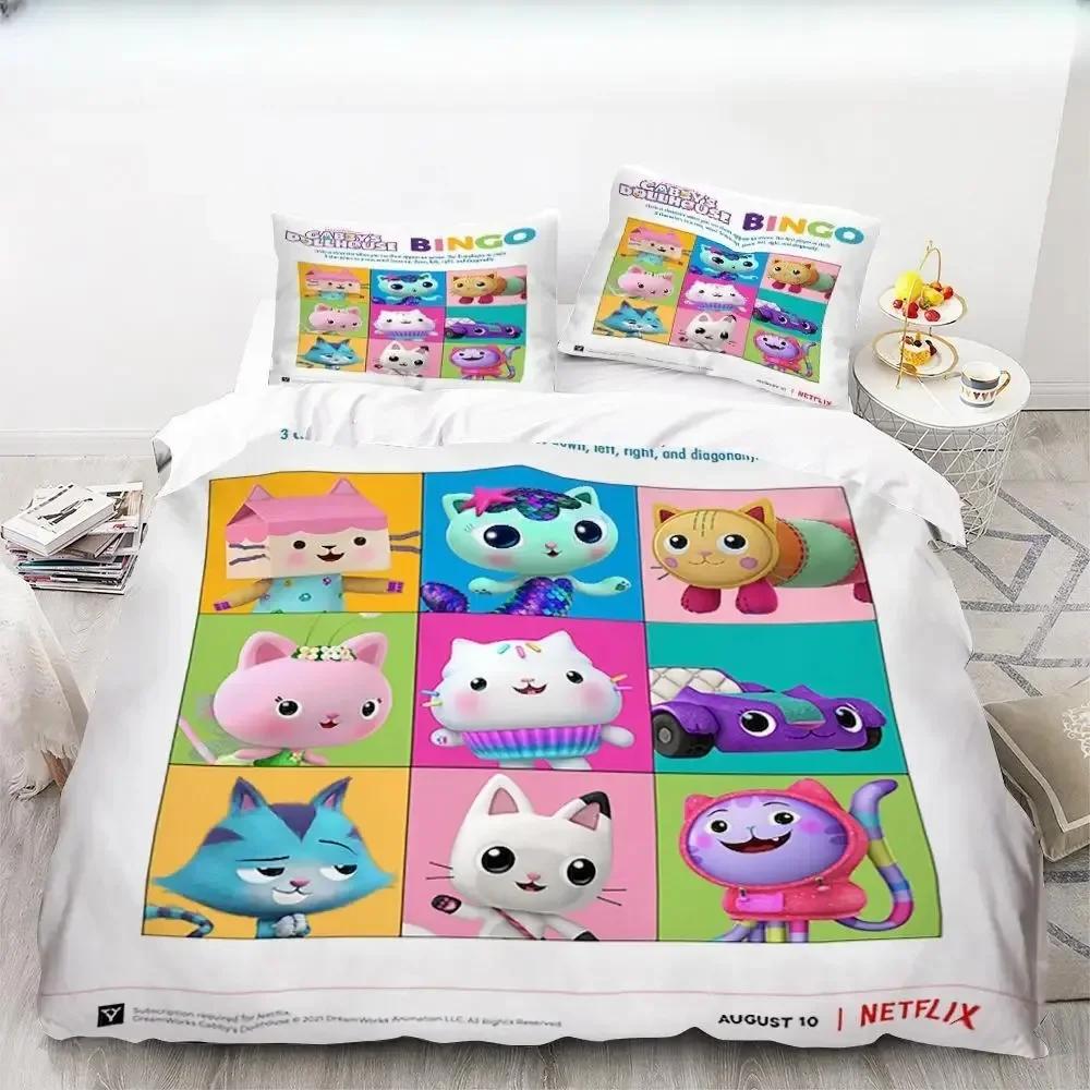 Gabbys Dollhouse Characters Bedding Set Duvet Cover Sheet Printed Bed Set Pillowcase Bed Full Queen King Size Comforter Bedroom