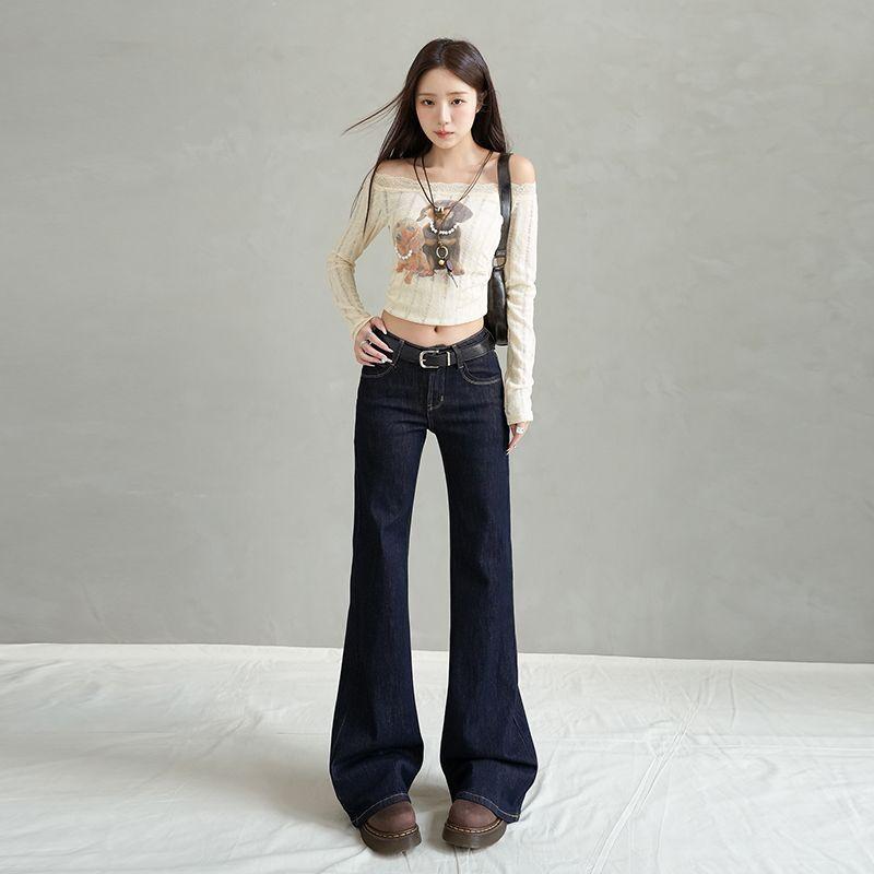 White micro-flared jeans women's low waist summer thin new slim-fitting and thin black cow flared pants