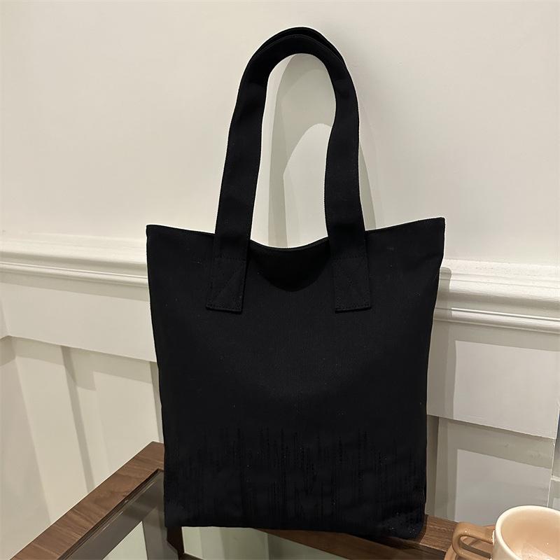 

Вместительная простая однотонная холщовая сумка женская весенняя новая студенческая для учебы, работы, повседневная универсальная литературная на плечо чёрный
