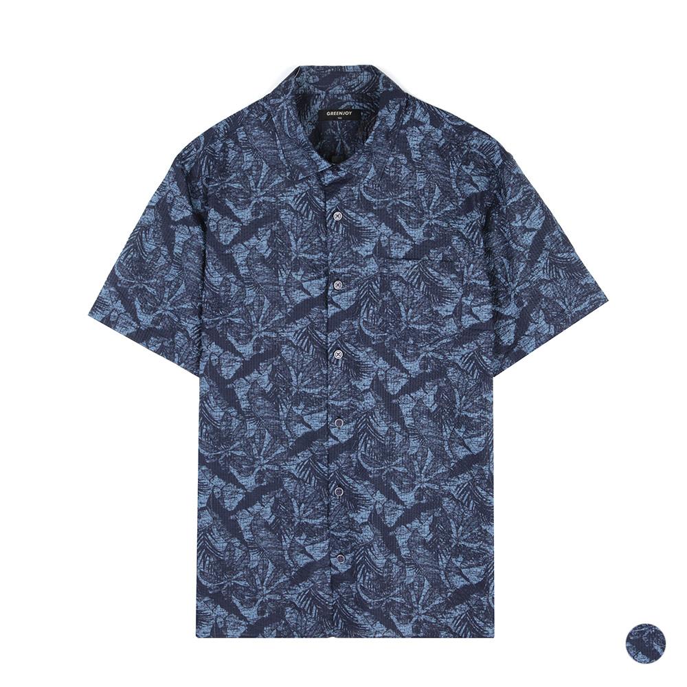 Green Joy Men S Cotton Ripple Tone-On-Tone Print Shirt Navy/095