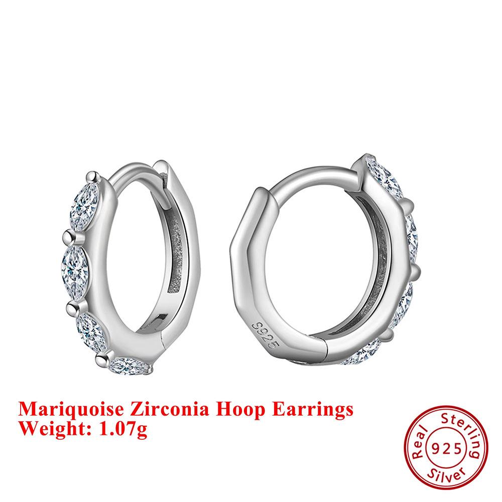 

Effie Queen 925 Pure Silver Rhodium Plated Marquoise Zirconia Hoop Earrings Simple Jewelry for Women Banquet Party Gift LZE22