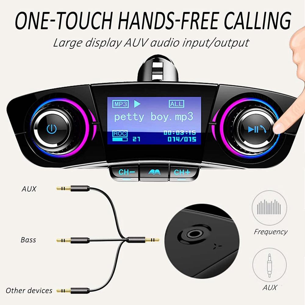 12V Bluetooth Freisprech-Autokit FM-Sender Radio MP3-Player USB-Ladegerät Aux