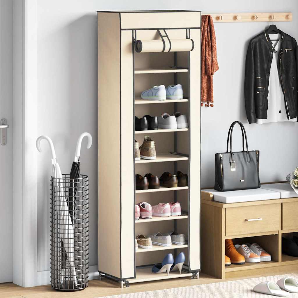 Shoe Cabinet with Cover Cream White 57 X 29 X 162 Cm Fabric