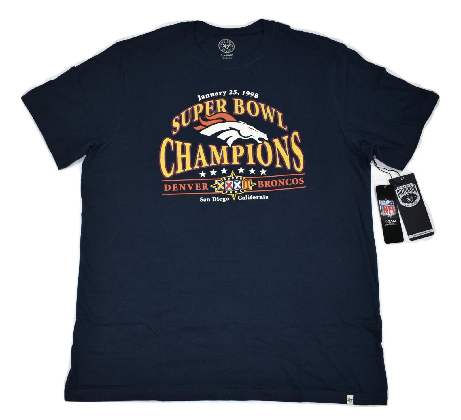 

Мужская футболка 47 Brand NFL Denver Broncos Чемпионы Супербоула XXXIII 1998 года Новая с биркой S, XL 4XL