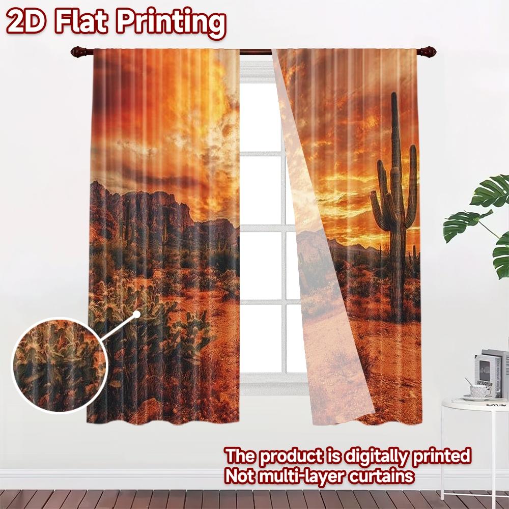 2D flat printing 2pcs Party Curtain Desert Cactus Sunset Arizona Landscape Digital Printed Polyester Drapes All Season Party &