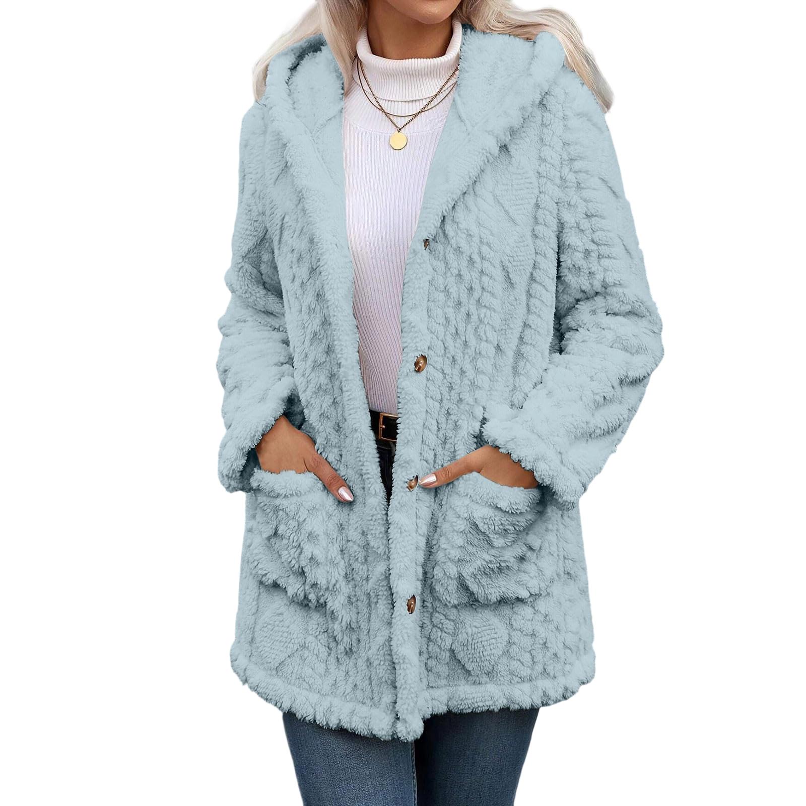 

Womens Winter Coats Warm Plush Jackets Open Front Long Sleeve Cardigan Trendy Fuzzy Outerwear M