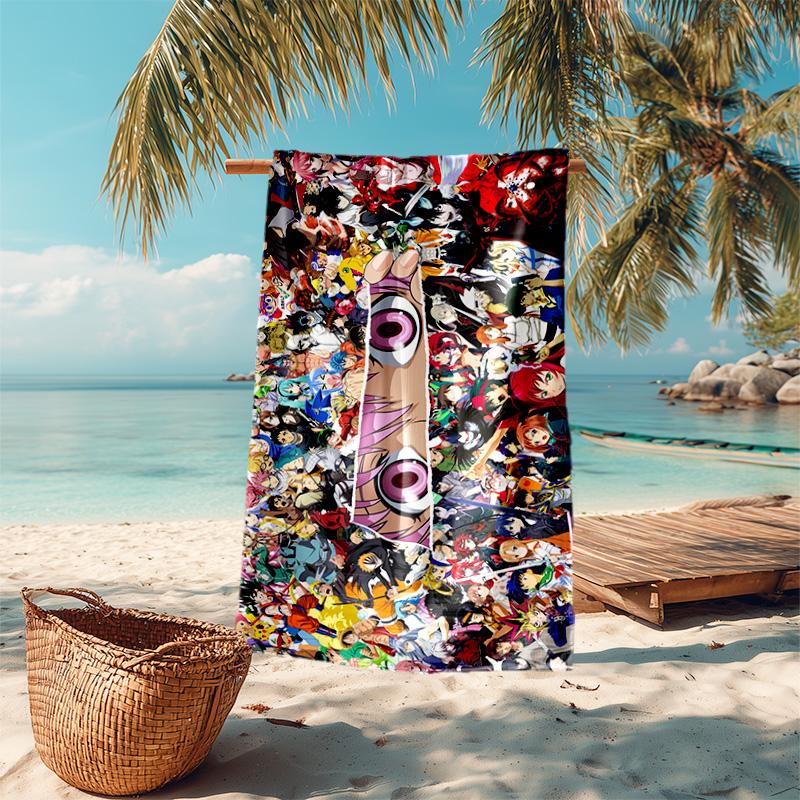Classic Japanese Element Cartoon ONE PIECE Monkey D. Luffy Beach Towel Outdoor Camping Vacation Swimming Beach Towel Outdoor Absorbent Bath Towel Y12