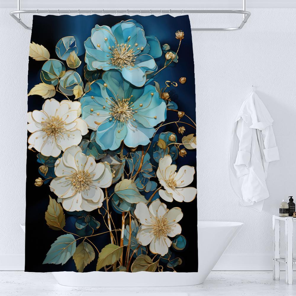 Perdea de duș cu flori acuarelă, imprimeu, modern, nordic, minimalist, material poliester, decor pentru casă, perdele de baie cu cârlige