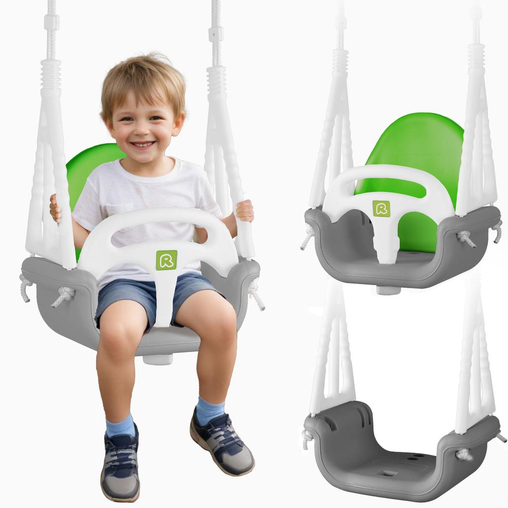 Ricokids 3-In-1 Elephant Bucket Swing, Gray And Green