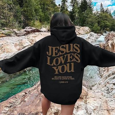 Jesus Loves You Letter Printing Top Woman's Hip Hop Comfortable Hoody Hot Sale Sports Clothing Y2K Style Oversize Hoodies