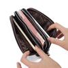 Top Layer Cowhide Women's Clutch: Genuine Leather Long Wallet with Three-Layer Zipper, Large Capacity, Wrist Strap.