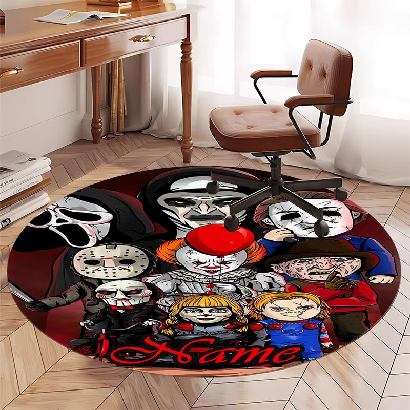 Custom Name Halloween horror Printed Round Rug Carpet Chair Rug Area Rug Entryway Doormats,for Office Chair Living Room Bedroom Kitchen Room.