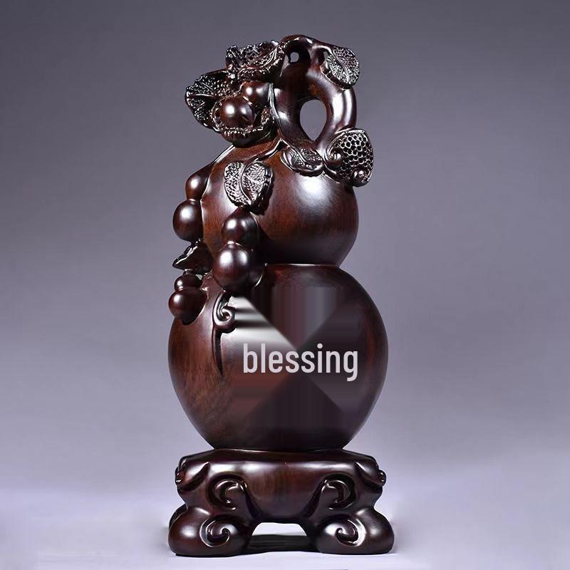 Large Pear-Shaped Mahogany Wood Fu Lu Ornament - Living Room Decoration & Handcrafted Gift