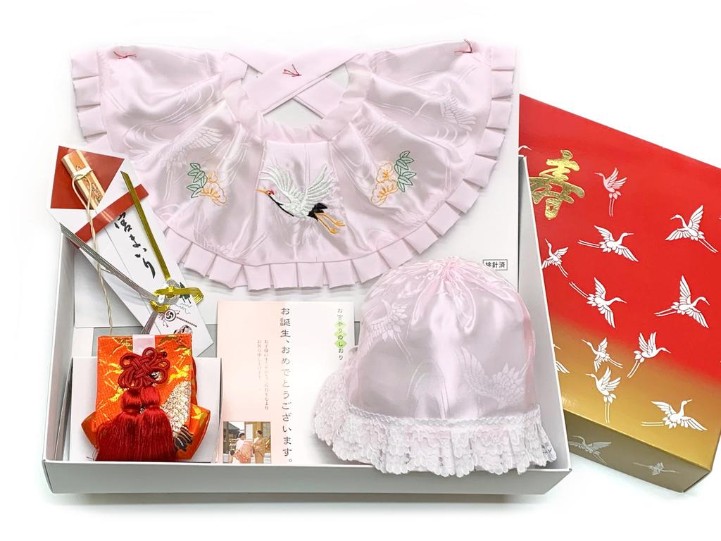 Muromachi Comes with cute noshi Shrine Visit Accessories Food First Newborn Embroidered Drool 4 Piece Made in Japan [Kyoto st. ] paper, Set, Girls,