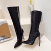 Autumn Winter Zip Knee High Boots Women Sexy Pointed Toe Snake Print Stiletto Heels Party Nachtclub Stripper Shoes Pumps