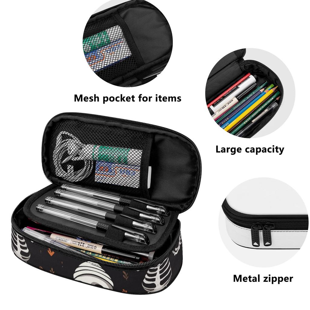 Pencil Bag Zipper Closure Roomy Interior 300D Polyester with Main Pocket Mesh Layer and Removable Pen Divider for School and Study