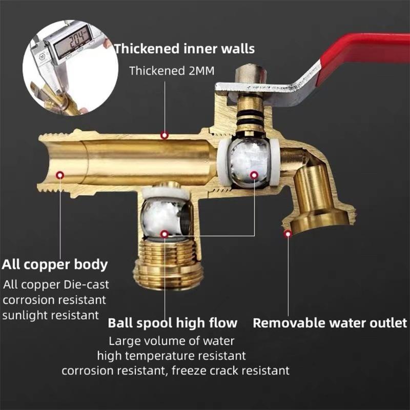 Brass Dual Outlet Faucet 1/2'' Threaded Connection Multifunctional Durable for School Dormitory Sink Use
