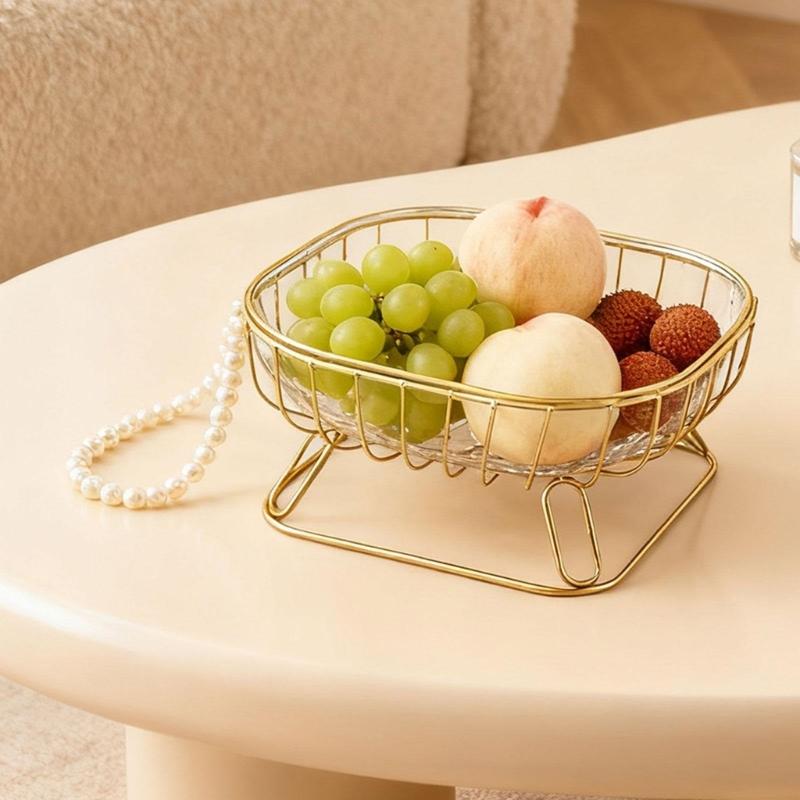 Spacious 24cm Wide Snacks and Fruit Serving Bowl for Coffee Table Solid Iron and PET Materials Fruit Display Plate