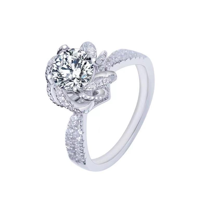 2 Carat Rose Fountain Moissanite Women's Ring, D Color, with Diamond Tester Pen – Perfect for Weddings.