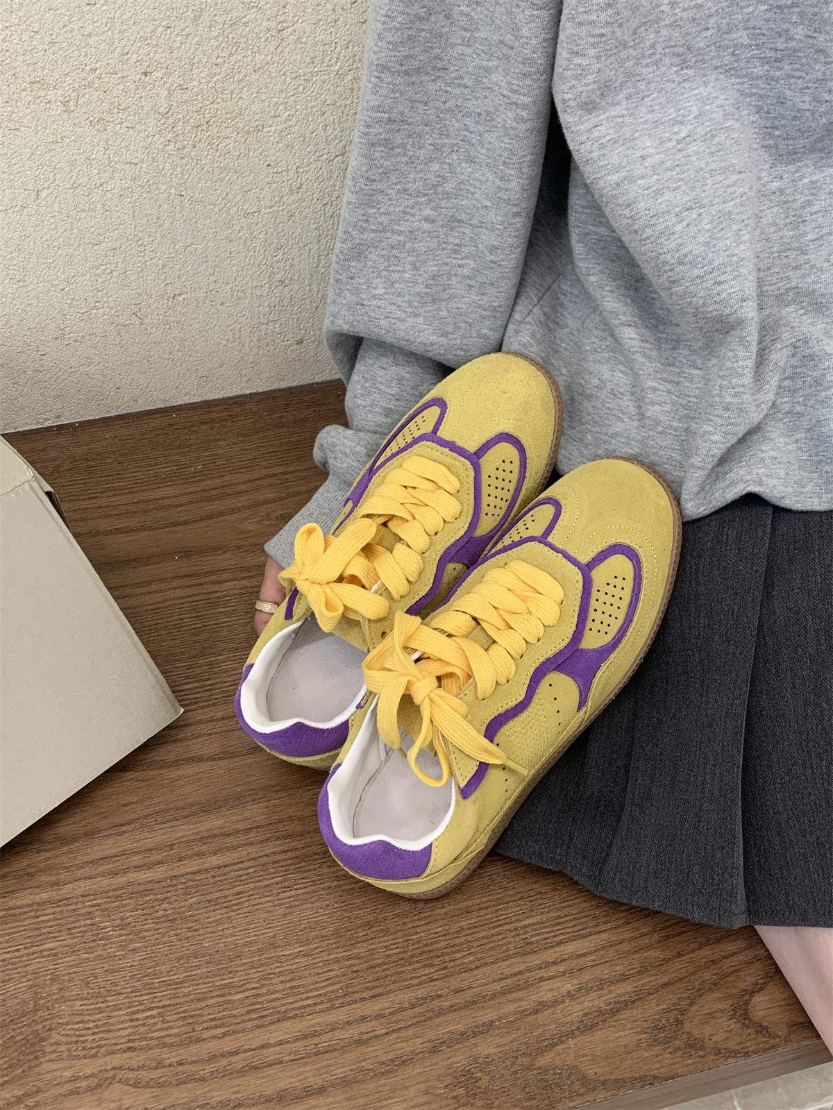 

Fashion Yellow Women s Casual Sneakers Designer Training Shoes Patchwork Lace-up Sneakers Leather Flat Women s Shoes Zapatillas De Muje 39 жёлтый