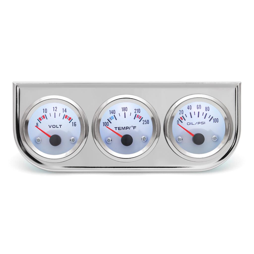 52MM 3 In 1 Oil Pressure Gauge + Volt Meter + Water Temp Gauge Kit Volt Meter with Sensor Oil Temperature Gauge Triple Meter