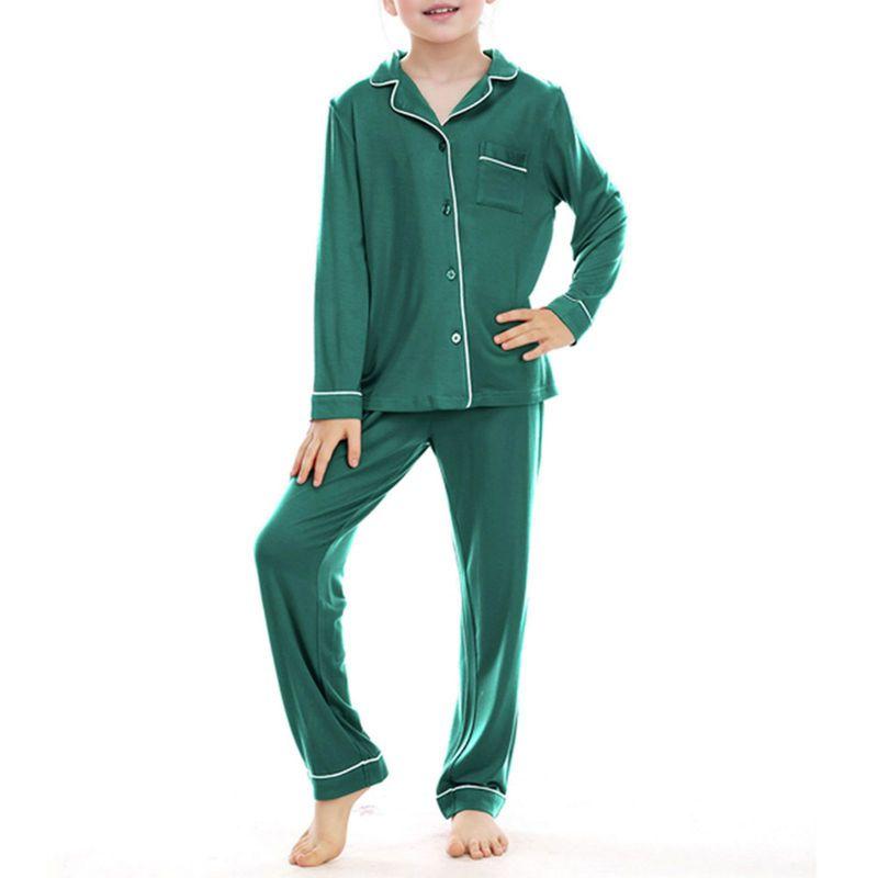 5-14 let Dětský Dívčí Pyžamový Set Dlouhý Rukáv Knoflíkový Top a Kalhoty Domácí Oblečení