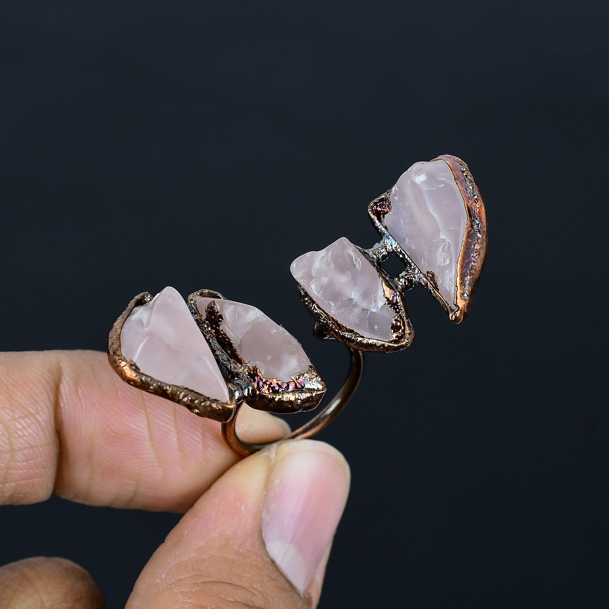 

Rose Quartz Handmade Gemstone Ring, Copper Electroformed Ring Antique Jewelry, Adjustable Ring Engagement Gift