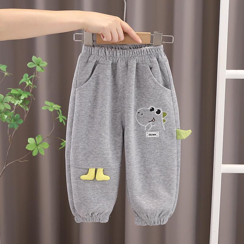 Baby Toddler Boys Cute Dinosaur Pattern Sweatpants Loose Fit Elastic Waist Jogging Trousers With Pockets For Daily Wear