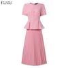 ZANZEA Women Short Sleeve Blouse and Skirts Casual Two Piece Suit Sets