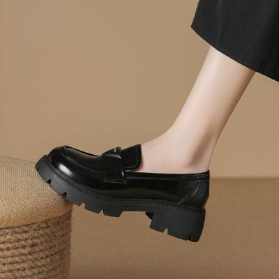 Schwarzlichter Mund mit dicker Sohle Rockstil College kleine Lederschuhe dicker Absatz Einzelne Schuhe Damen