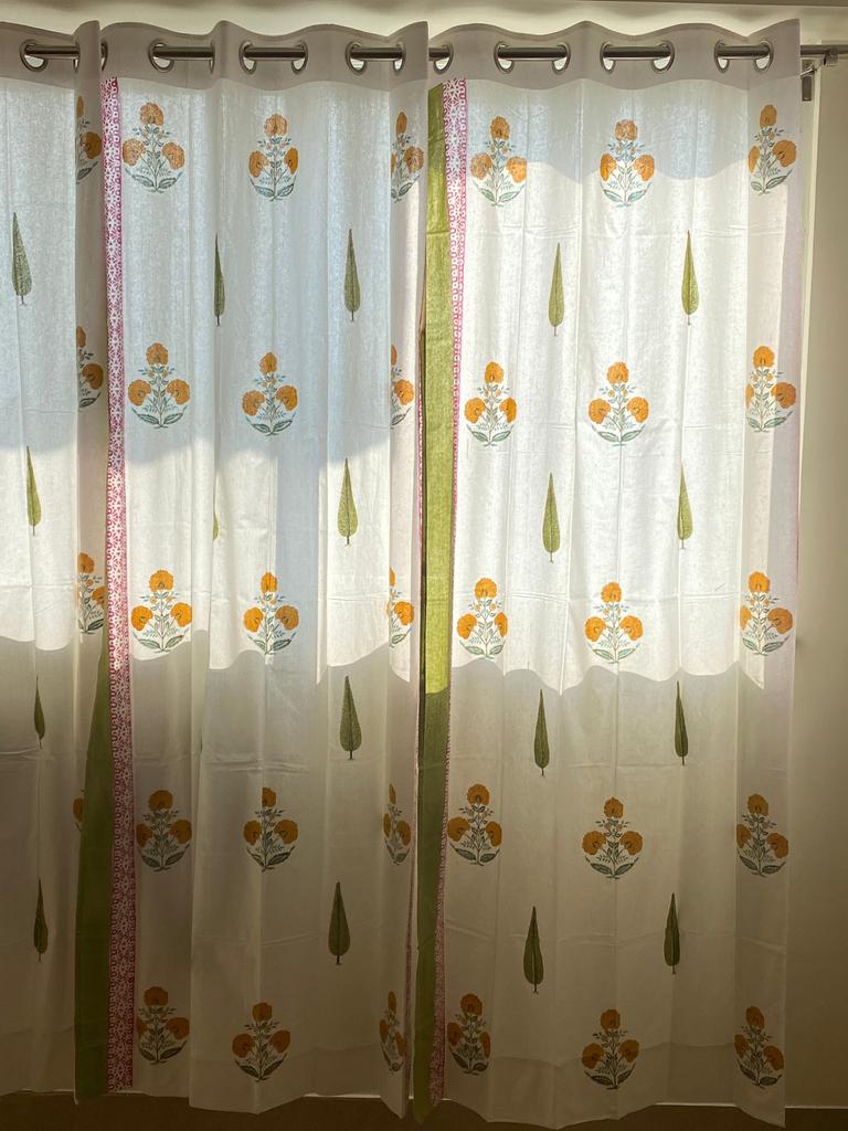 Dicker Baumwollvorhang mit Blockdruck – 2,74 m
