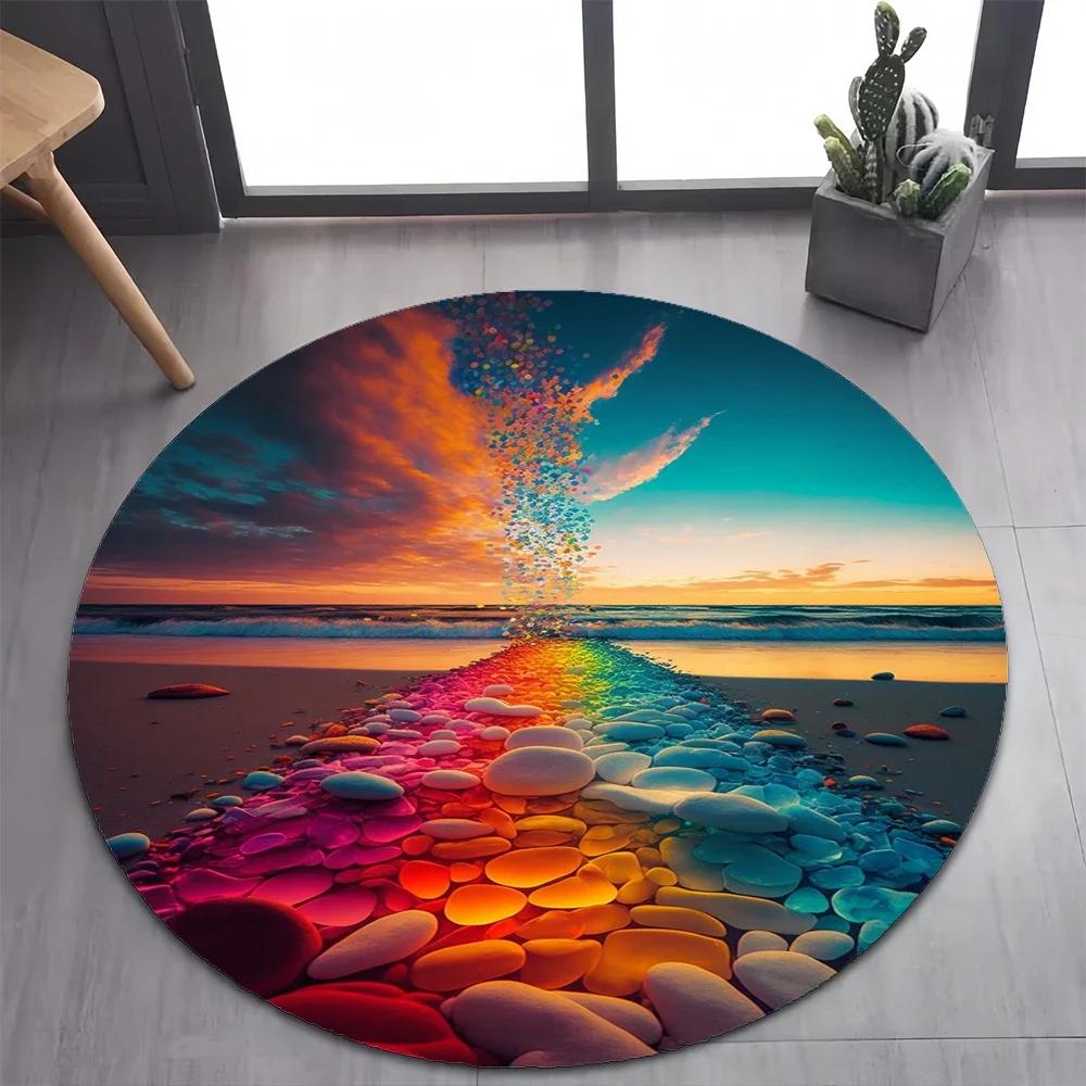 Colorful Pebble Rainbow Road Beach Stone 26 Style New Round Carpet Rug for Bedroom Living Room Decoration,pet Decor Floor Mat