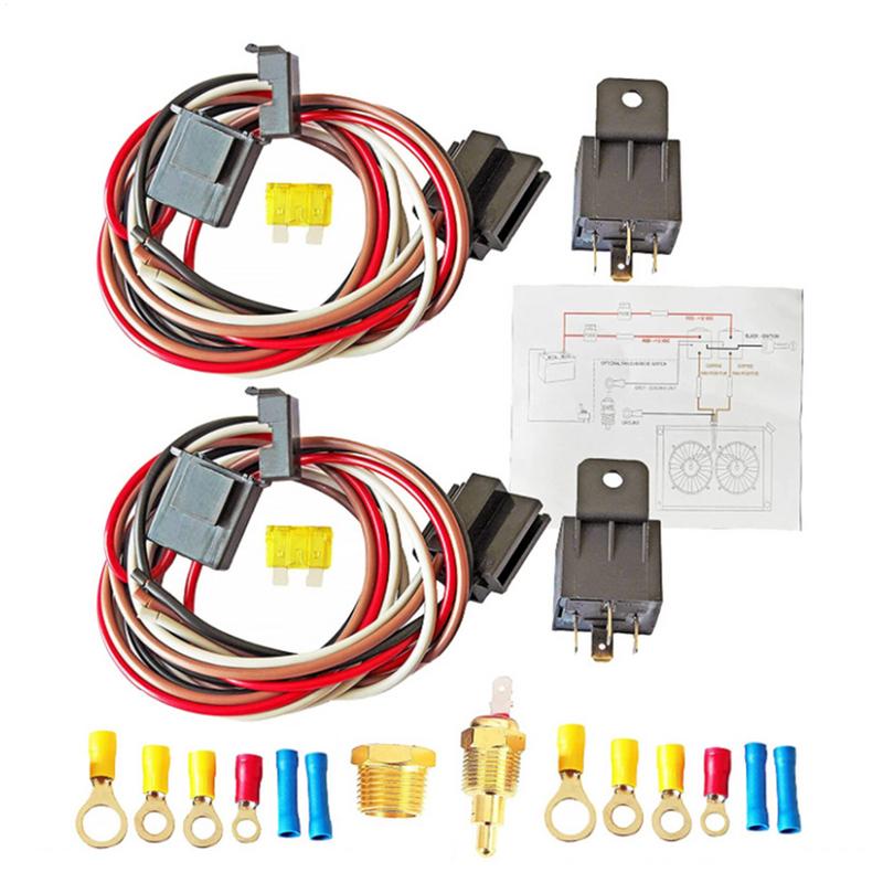 

Automotive Electric Fan Relay Kit Double Electric Fan Wiring Kit 12V40A Waterproof Accessories With Temperature Sensor For Rainy China Mainland