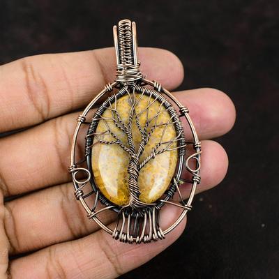 Levensboom Fossiel Koraal Edelsteen Hanger Koperdraad Gewikkelde Hanger Handgemaakte Draad Gewikkelde Sieraden Cadeau Voor Moeder Fossiel Koraal Sieraden