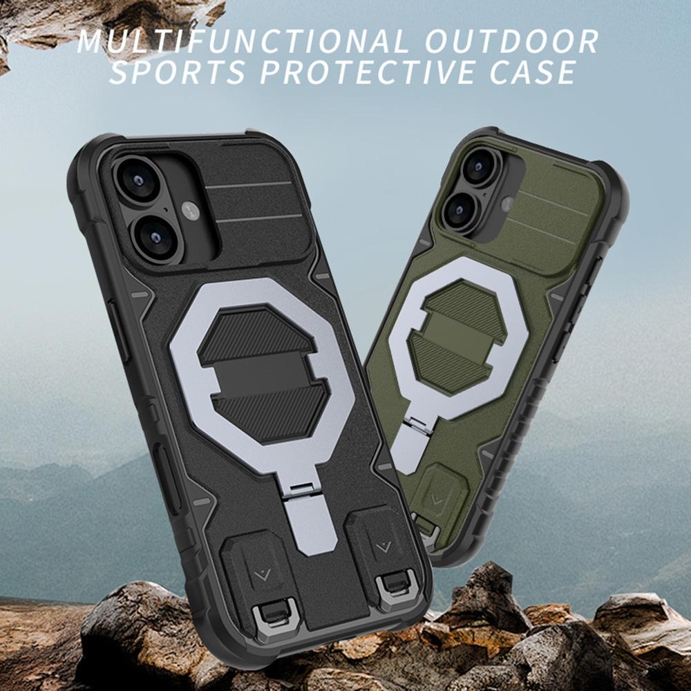 For iPhone 17 Case Compatible with MagSafe PC + TPU Kickstand Phone Cover with Lanyard