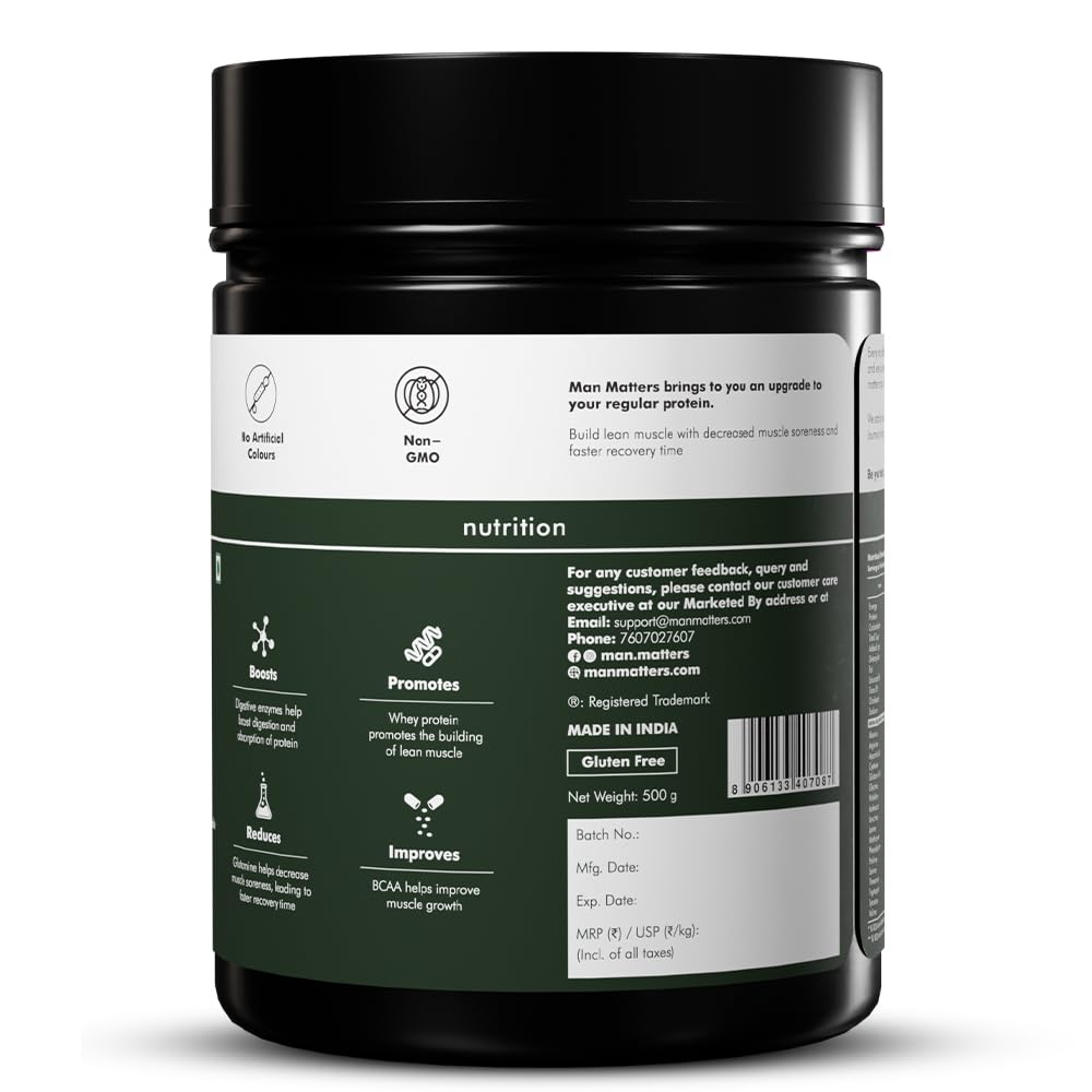 Man Matters Whey Protein Powder Double Chocolate 500 G High Protein Supplement For Workout Strength Recovery Support