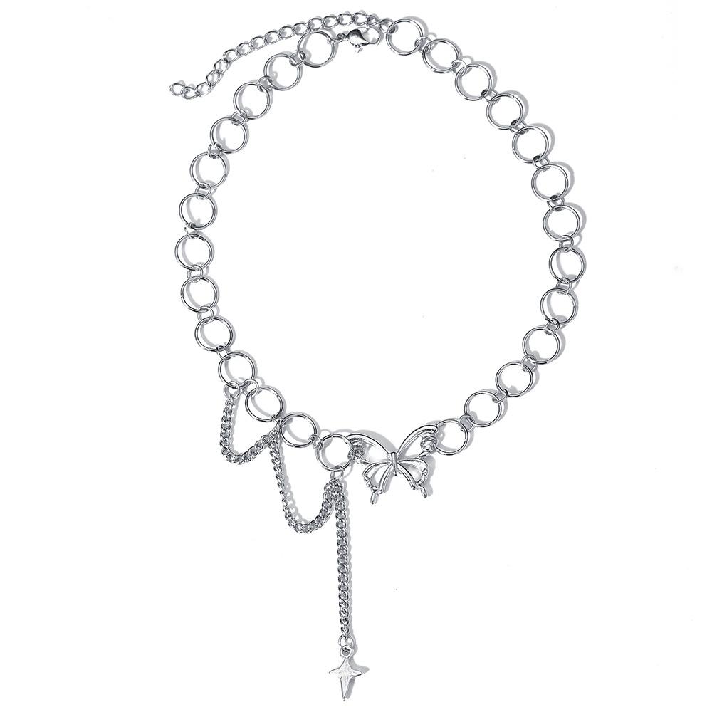 Awn Star Butterfly Necklace female ins cold wind hip hop design collarbone chain temperament net red circle choker