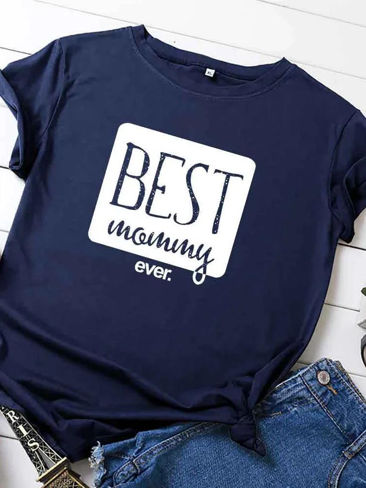 

ЛУЧШАЯ Мамочка На Свете Принт Буквами Женская Футболка с Коротким Рукавом Круглым Вырезом Свободная Женская Футболка Женская Футболка Топы Camisetas Mujer XXXL темно-синий