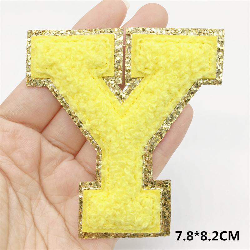 A-Z Big Size Letter Patches For Clothing Yellow Color Iron On Patches On Clothes Sew On Stickers Applications(8Cm)